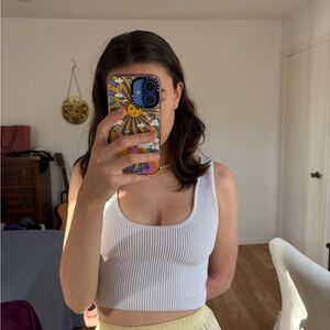 Aritzia Babaton White Ribbed Crop Top